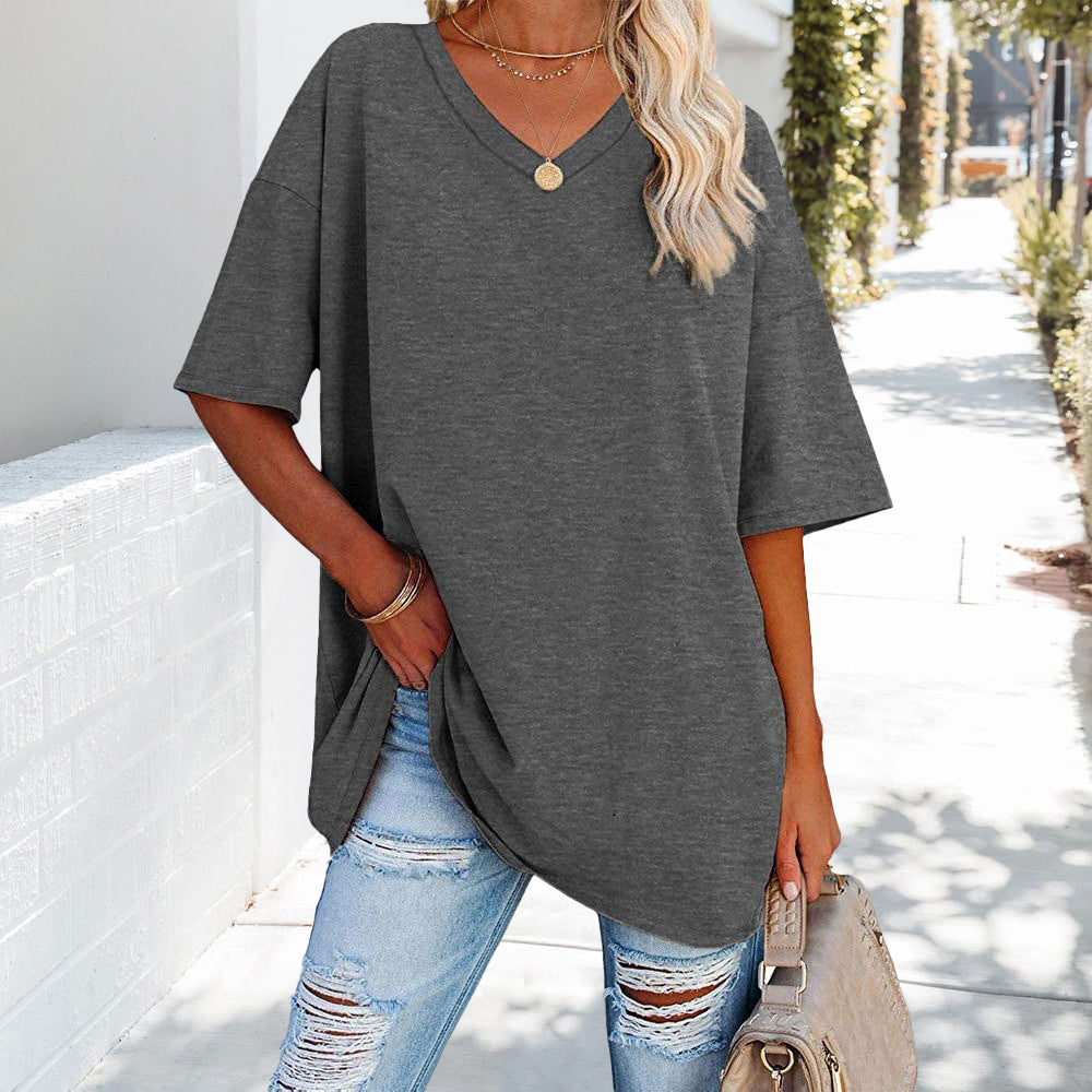 Damen-T-Shirt, V-Ausschnitt, weiche Baumwolle-3