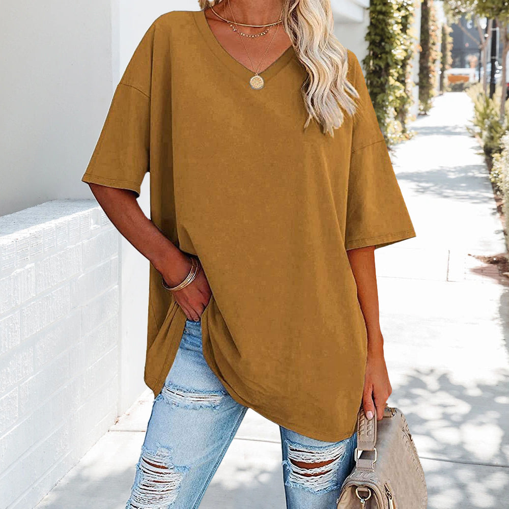 Damen-T-Shirt, V-Ausschnitt, weiche Baumwolle-4