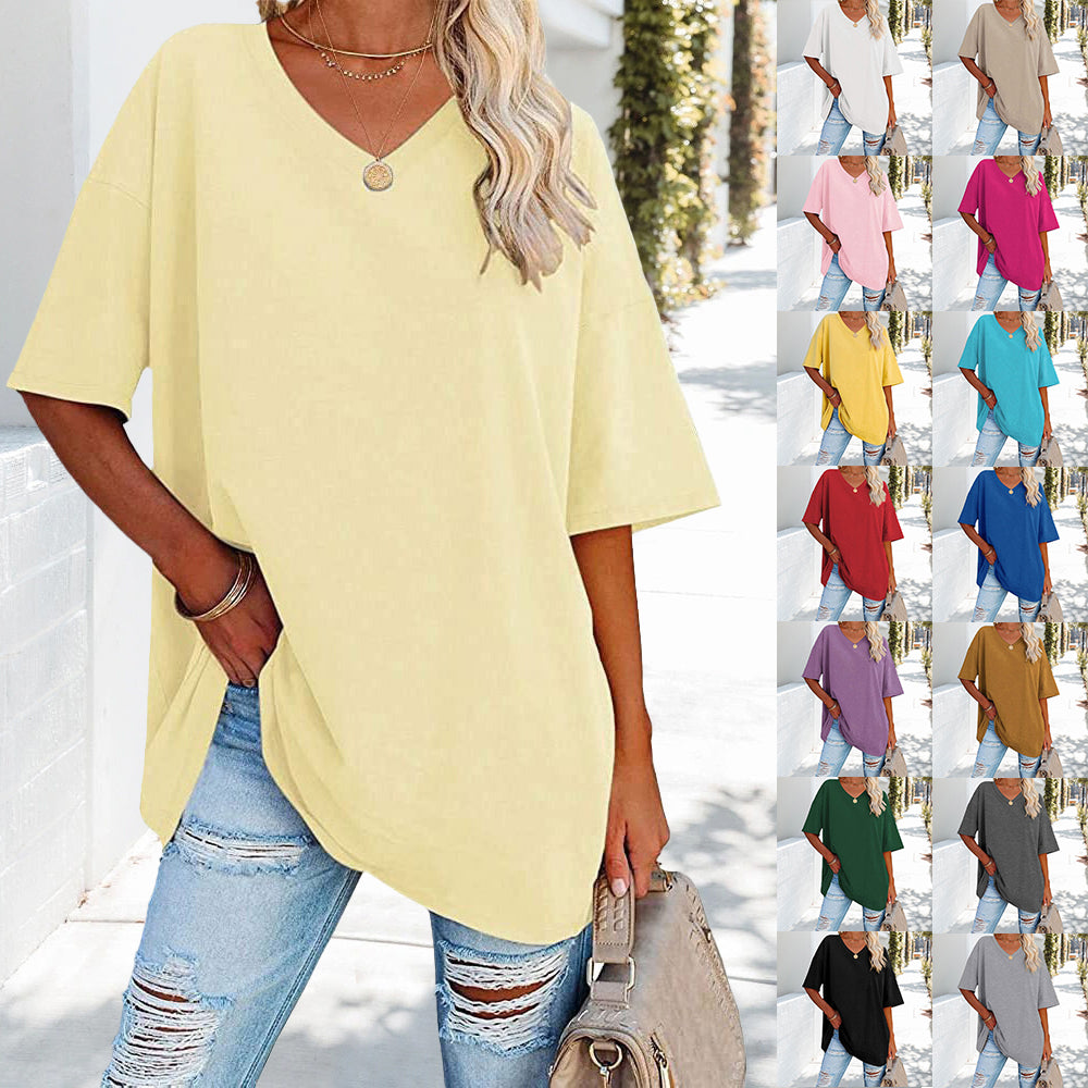 Damen-T-Shirt, V-Ausschnitt, weiche Baumwolle-5