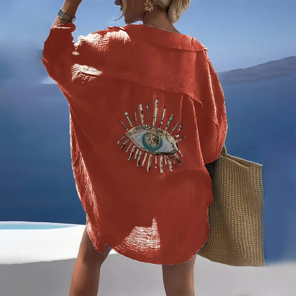 Variant image for Damen Hemdjacke Lockerer Schnitt Baumwolle mit Pailletten-Augenmuster-9