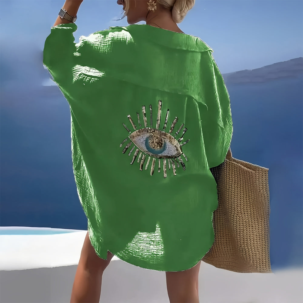 Variant image for Damen Hemdjacke Lockerer Schnitt Baumwolle mit Pailletten-Augenmuster-17