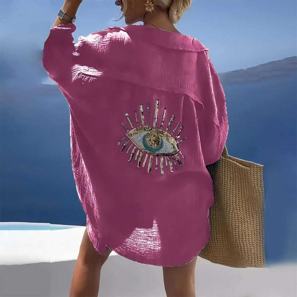 Variant image for Damen Hemdjacke Lockerer Schnitt Baumwolle mit Pailletten-Augenmuster-25