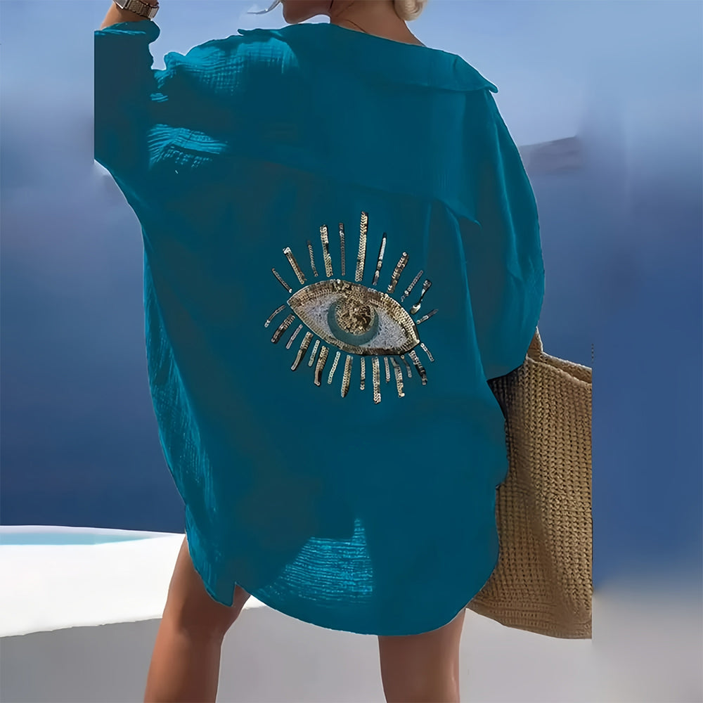 Variant image for Damen Hemdjacke Lockerer Schnitt Baumwolle mit Pailletten-Augenmuster-33