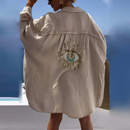 Variant image for Damen Hemdjacke Lockerer Schnitt Baumwolle mit Pailletten-Augenmuster-41