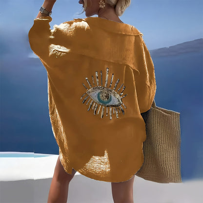 Variant image for Damen Hemdjacke Lockerer Schnitt Baumwolle mit Pailletten-Augenmuster-49