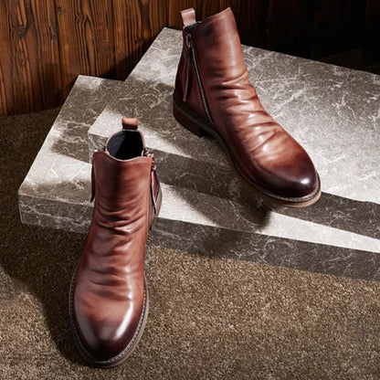 Hohe Herren-Stiefel, PU, Material, mit dekorativem Reißverschluss-6