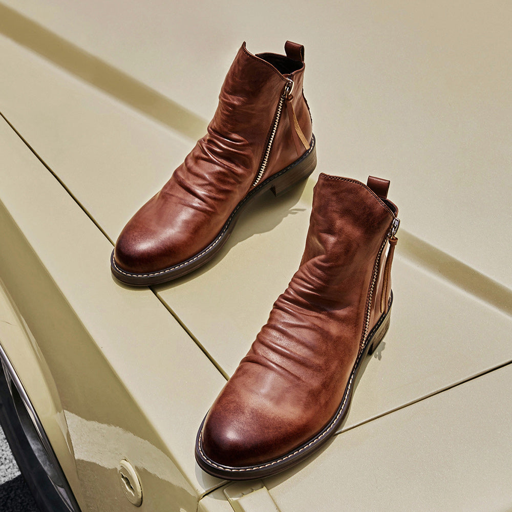 Hohe Herren-Stiefel, PU, Material, mit dekorativem Reißverschluss-3