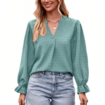 Variant image for Damen-T-Shirt, V-Ausschnitt, leichte Schirmärmel, Polyester, Jacquard-16