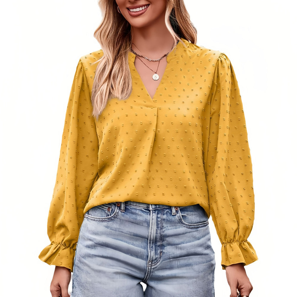 Variant image for Damen-T-Shirt, V-Ausschnitt, leichte Schirmärmel, Polyester, Jacquard-7