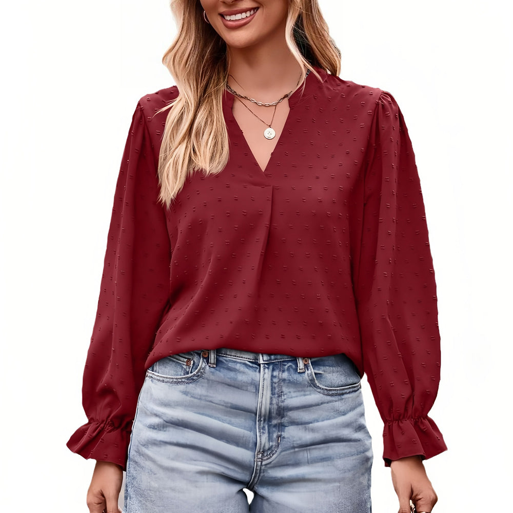 Damen-T-Shirt, V-Ausschnitt, leichte Schirmärmel, Polyester, Jacquard-2