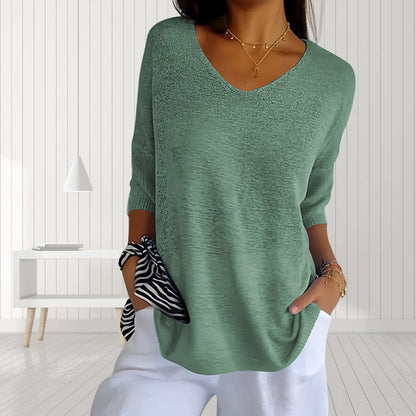 Damen-Top, V-Ausschnitt, halbe Ärmel, Polyester-4
