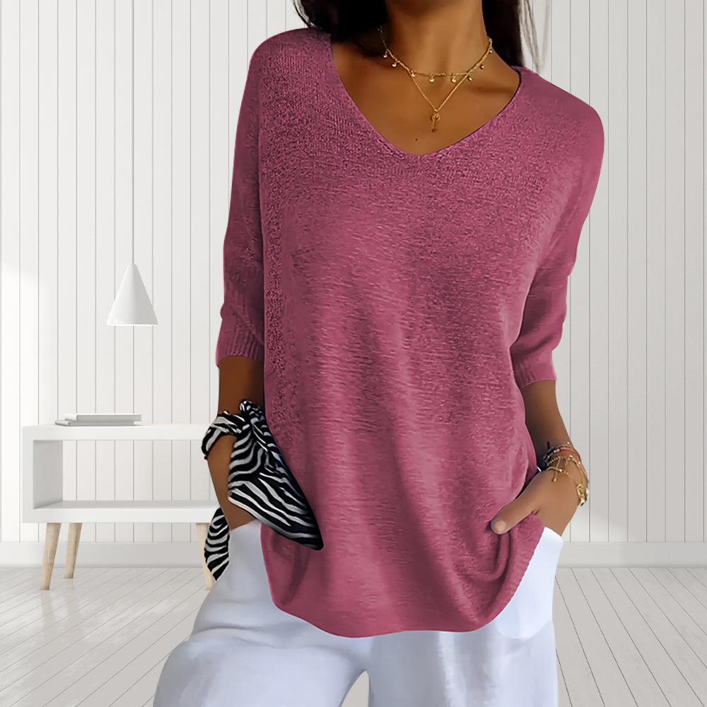 Damen-Top, V-Ausschnitt, halbe Ärmel, Polyester-5