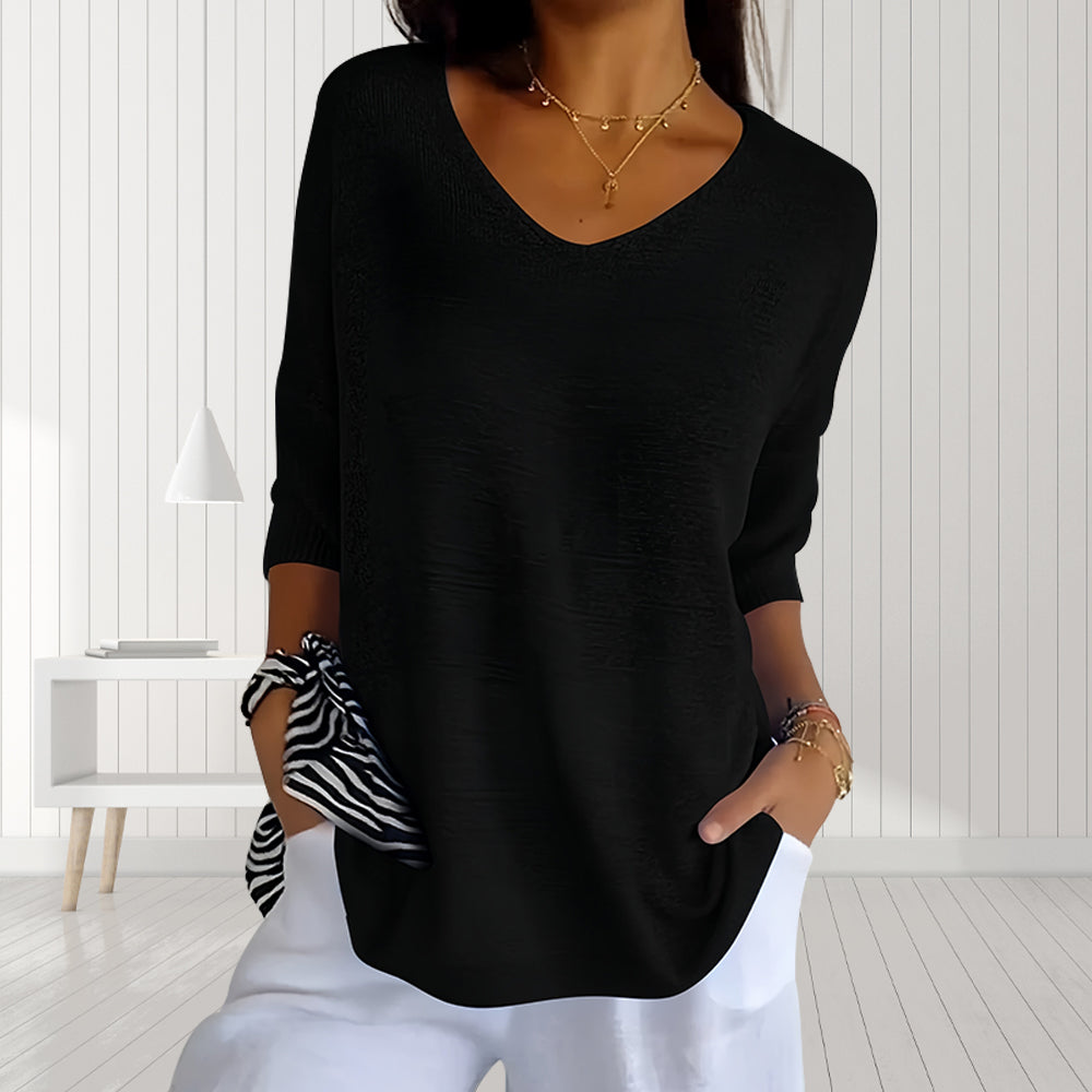 Damen-Top, V-Ausschnitt, halbe Ärmel, Polyester-6