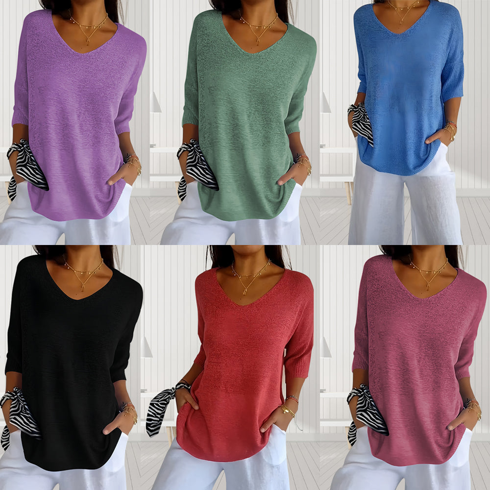 Damen-Top, V-Ausschnitt, halbe Ärmel, Polyester-2