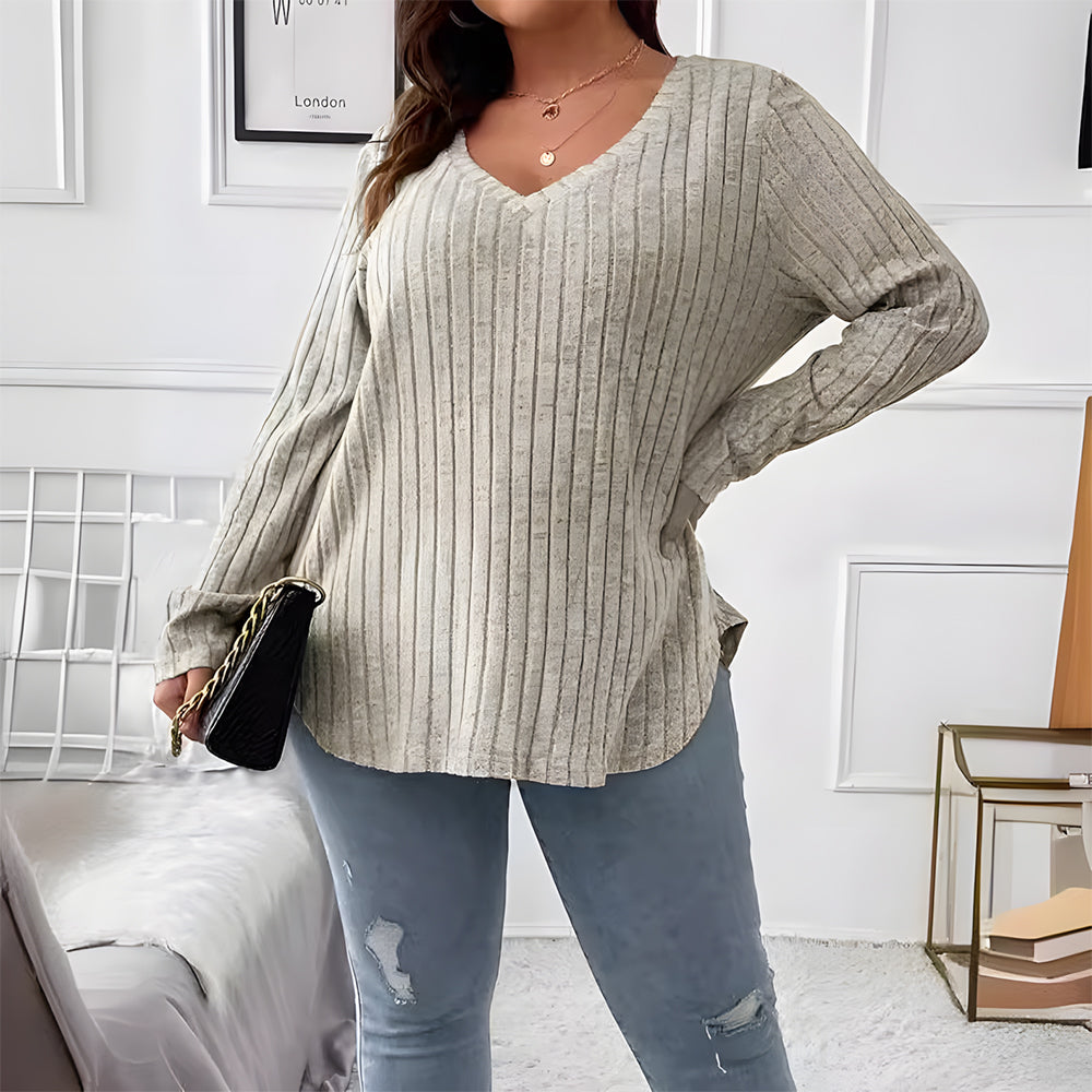 Damen-Langarmtop, V-Ausschnitt, leichtes Polyester-1