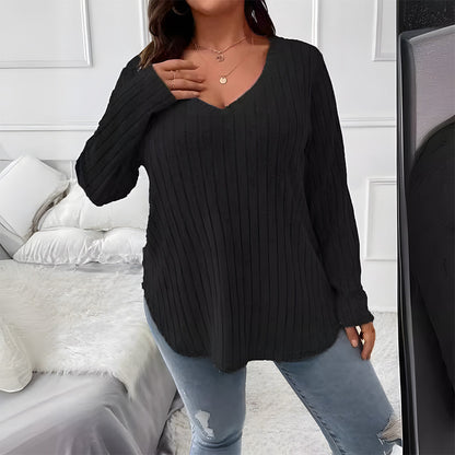 Damen-Langarmtop, V-Ausschnitt, leichtes Polyester-3