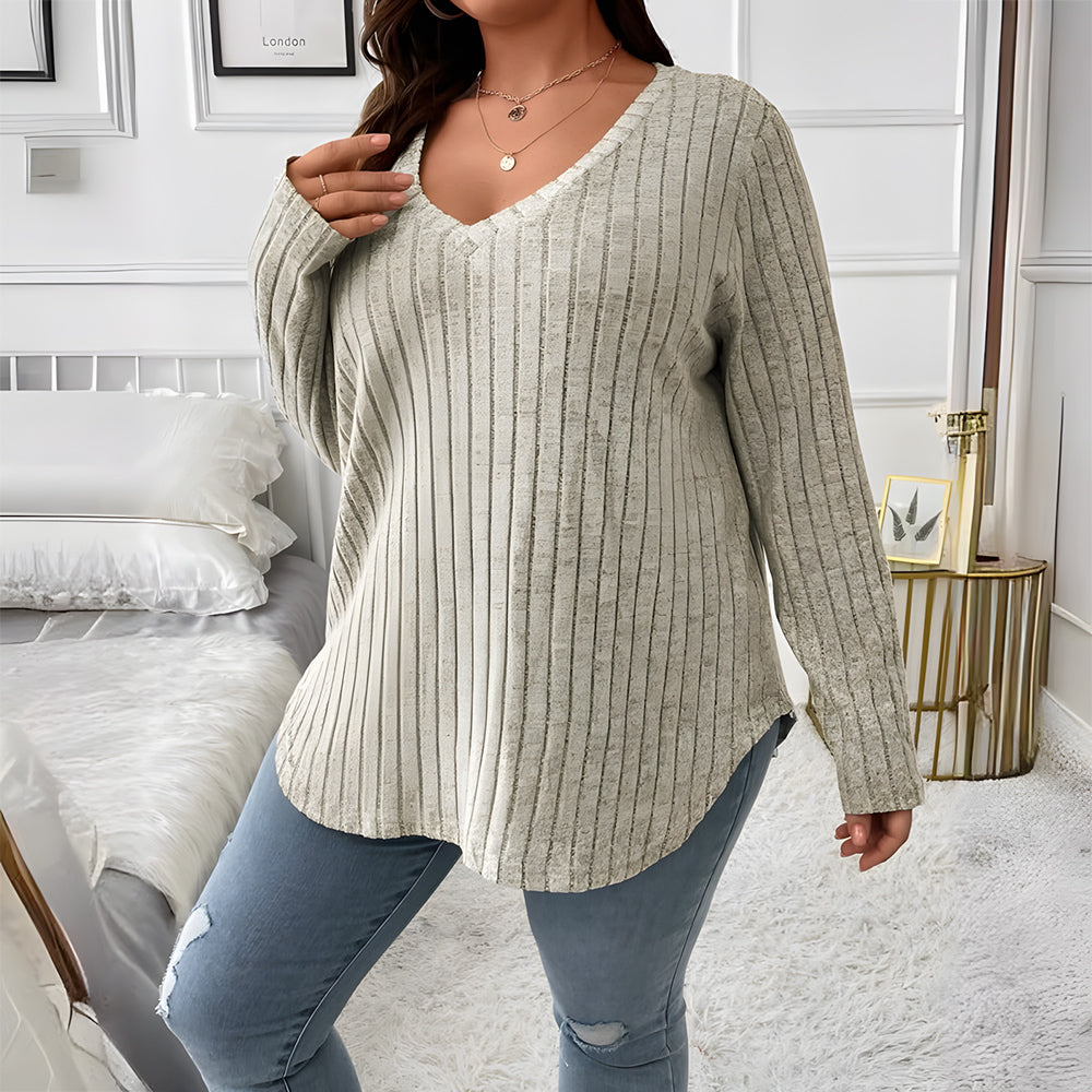 Damen-Langarmtop, V-Ausschnitt, leichtes Polyester-2