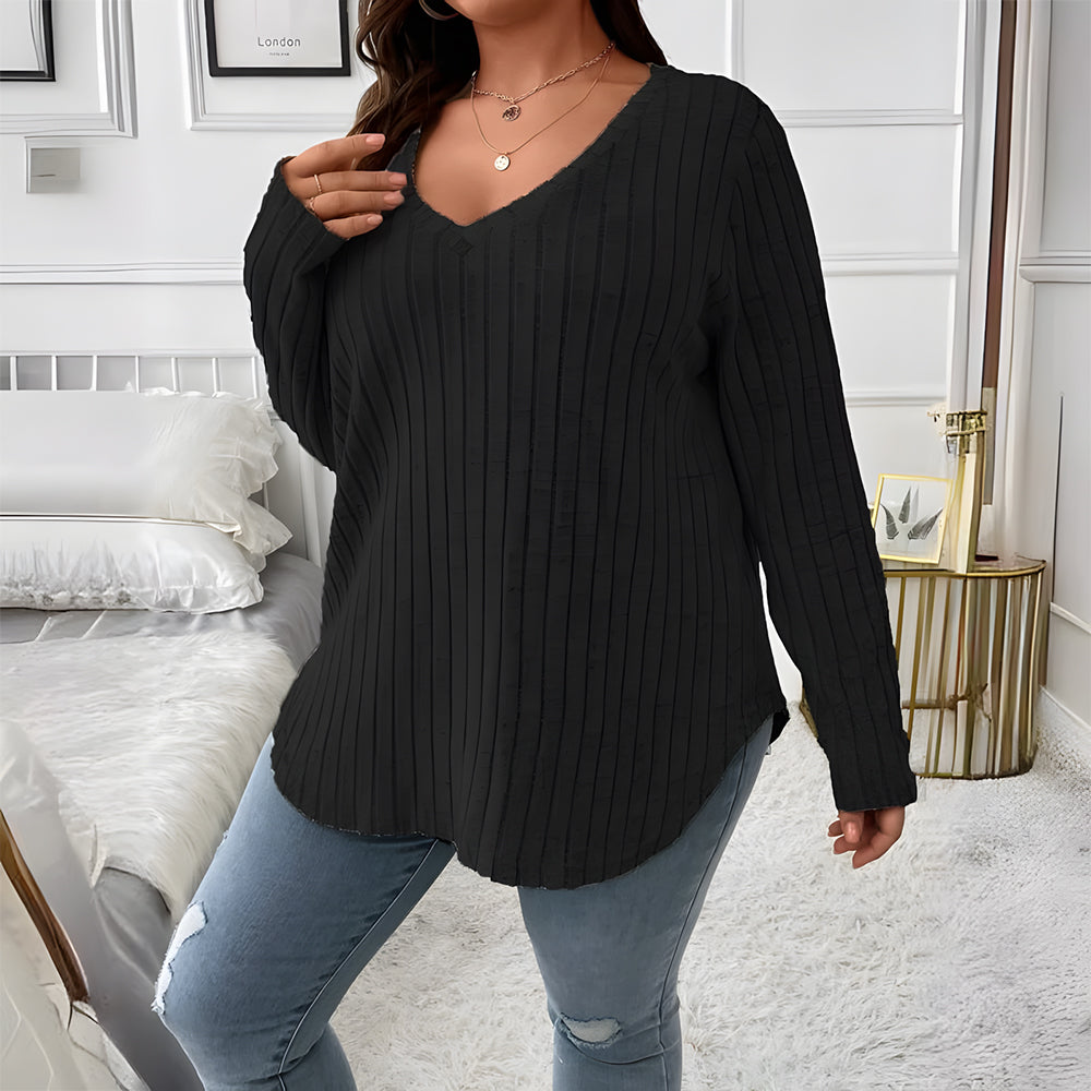 Damen-Langarmtop, V-Ausschnitt, leichtes Polyester-5