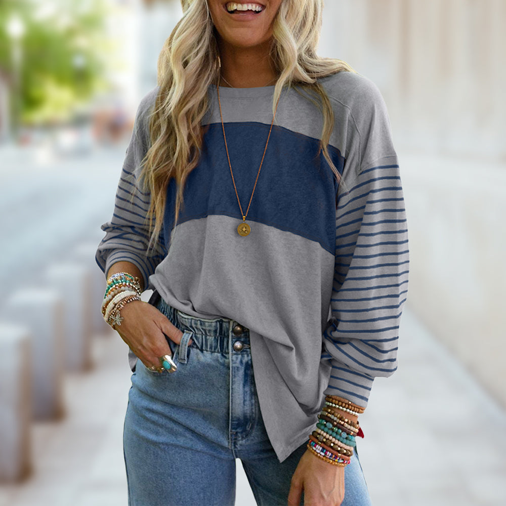Variant image for Damen-Langarm-T-Shirt, gestreift, Polyester, mit rundem Ausschnitt-26