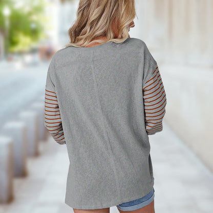 Damen-Langarm-T-Shirt, gestreift, Polyester, mit rundem Ausschnitt-2