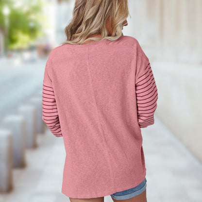 Damen-Langarm-T-Shirt, gestreift, Polyester, mit rundem Ausschnitt-4