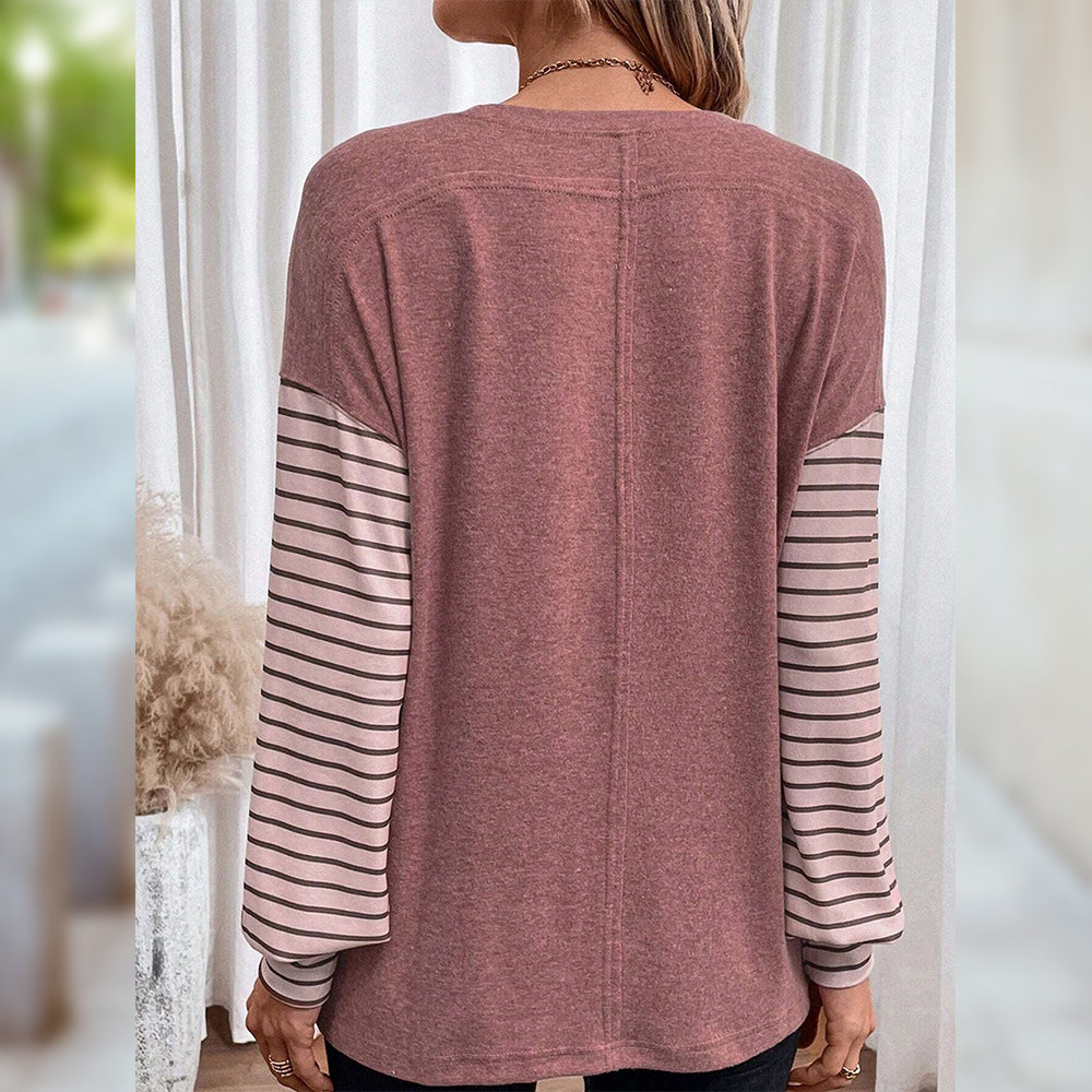 Damen-Langarm-T-Shirt, gestreift, Polyester, mit rundem Ausschnitt-6