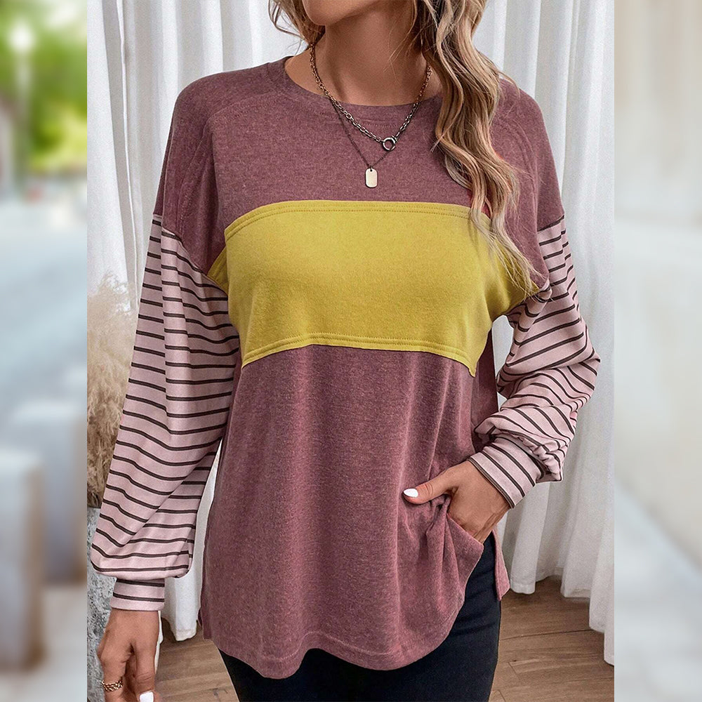 Variant image for Damen-Langarm-T-Shirt, gestreift, Polyester, mit rundem Ausschnitt-11