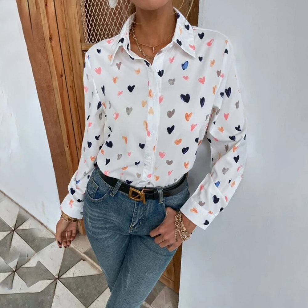 Variant image for Damen Hemd Langarm Polyester mit Schmetterlings- und Herzdruck-11