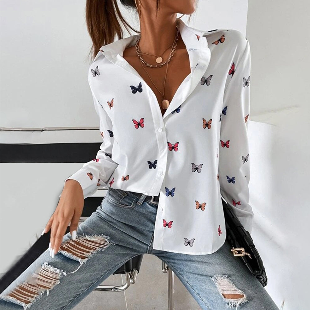 Variant image for Damen Hemd Langarm Polyester mit Schmetterlings- und Herzdruck-6