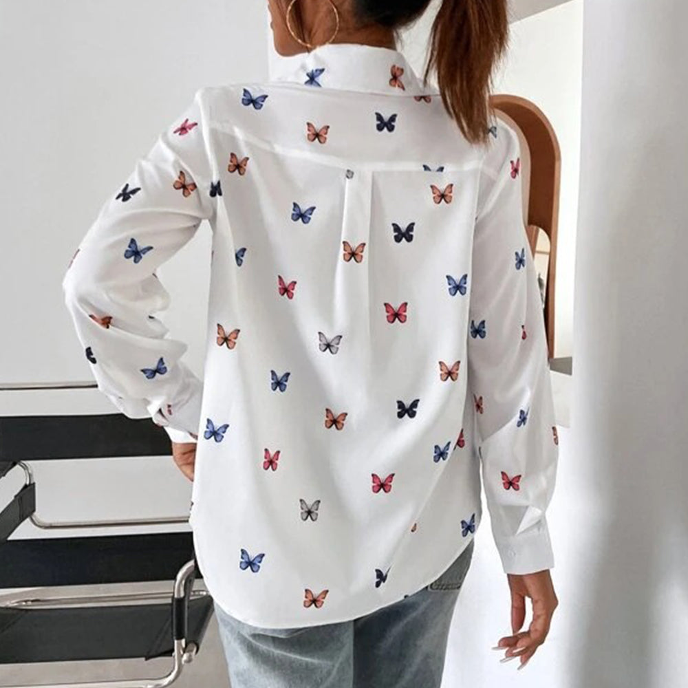 Damen Hemd Langarm Polyester mit Schmetterlings- und Herzdruck-5
