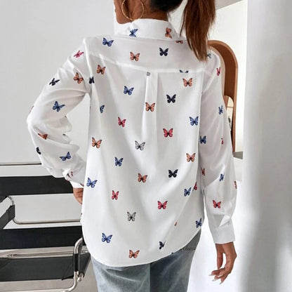 Damen Hemd Langarm Polyester mit Schmetterlings- und Herzdruck-5