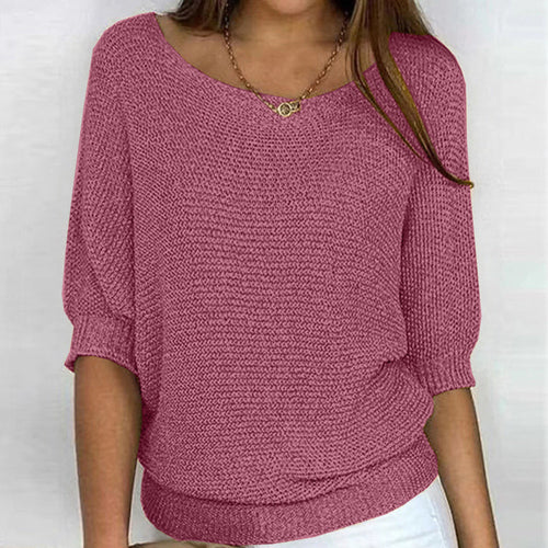Damen-Rundhalspullover, Dreiviertelärmel, Polyester-1