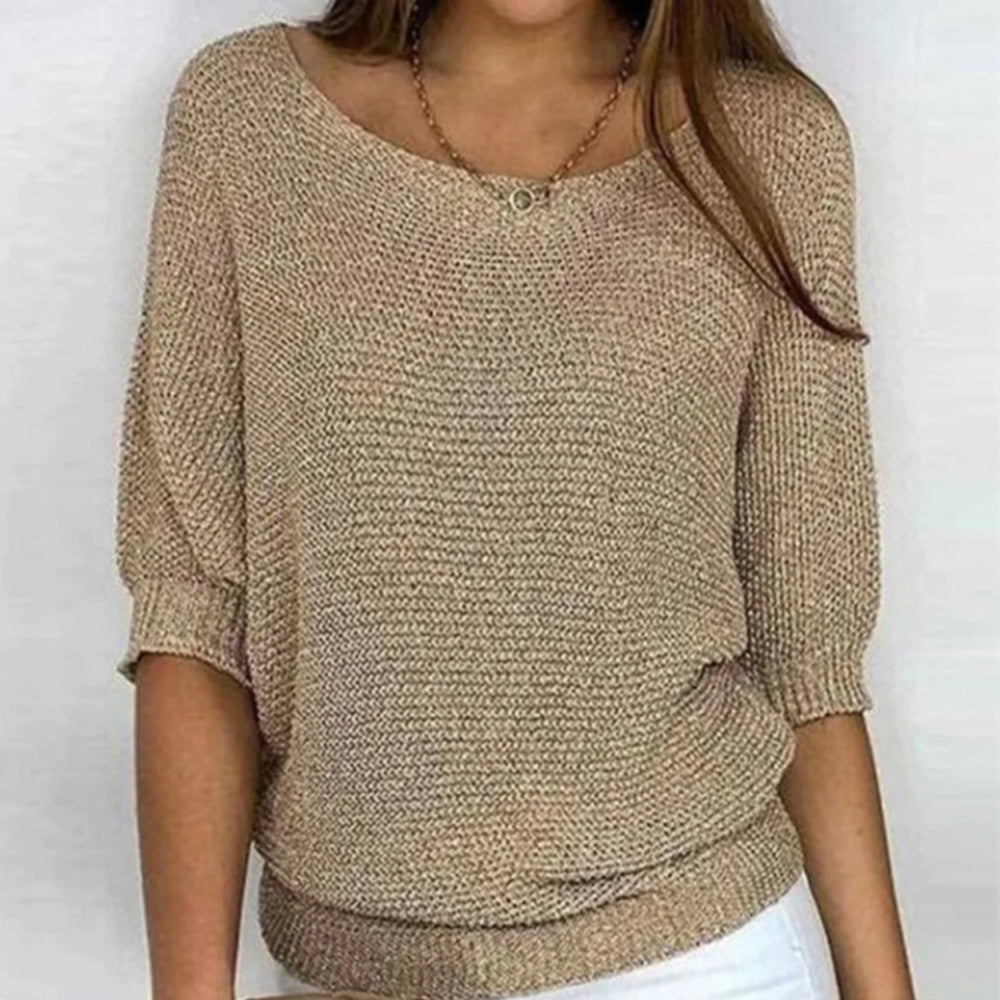 Damen-Rundhalspullover, Dreiviertelärmel, Polyester-5