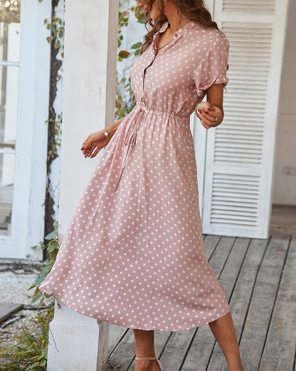 Damen-Punktkleid, V-Ausschnitt, knielang, Baumwolle, für Sommerfeste und Hochzeiten-2