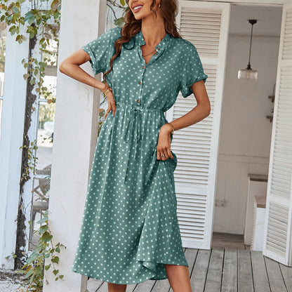 Damen-Punktkleid, V-Ausschnitt, knielang, Baumwolle, für Sommerfeste und Hochzeiten-6