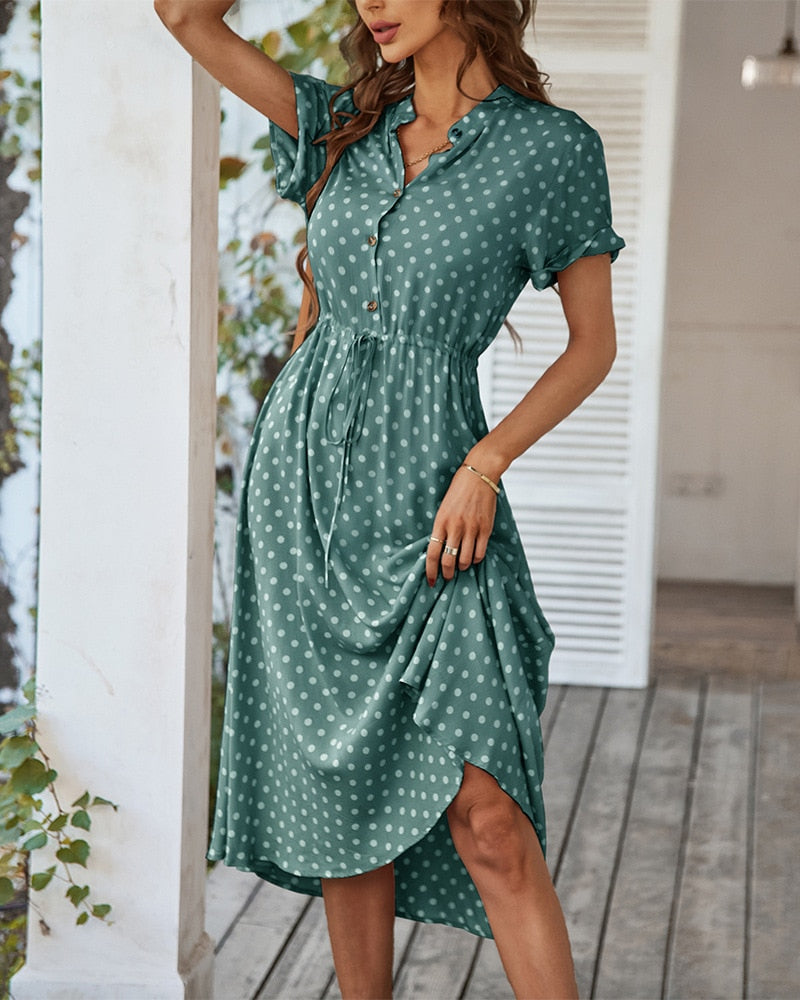Damen-Punktkleid, V-Ausschnitt, knielang, Baumwolle, für Sommerfeste und Hochzeiten-4