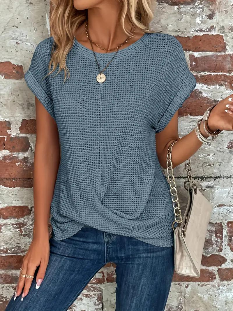 Damen-T-Shirt in lässigem Strick aus 100 % Baumwolle-2