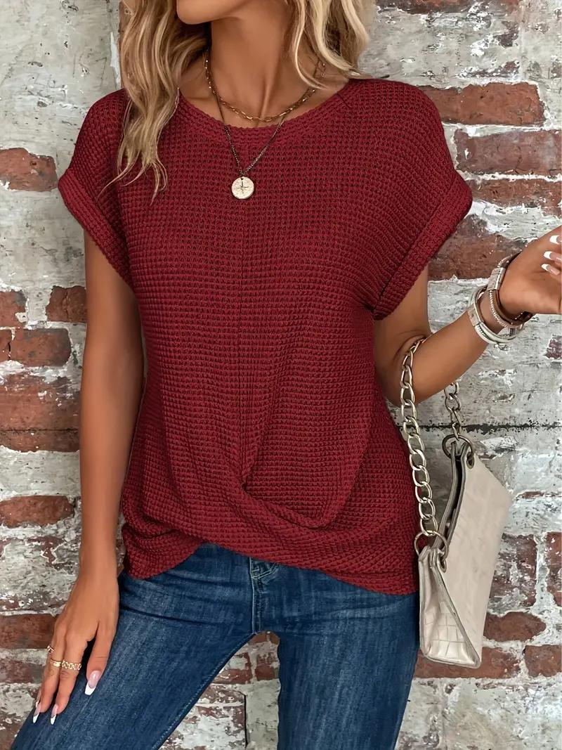 Damen-T-Shirt in lässigem Strick aus 100 % Baumwolle-4