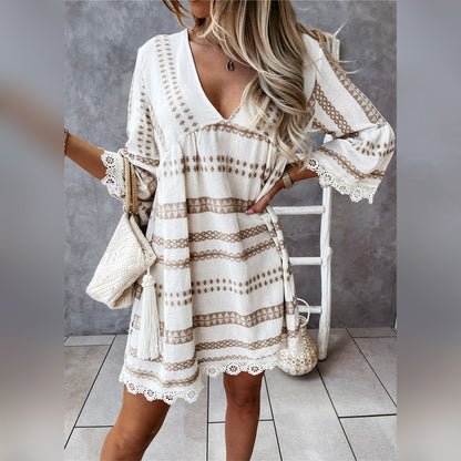 Schöne Damenkleider, Mini, Boho, Stil, Polyester-3