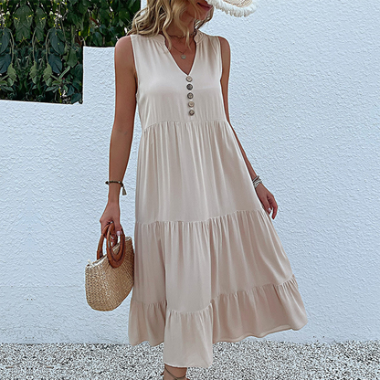 Damen-Freizeitkleid, ärmellos, hohe Taille, Baumwolle, Polyester-1