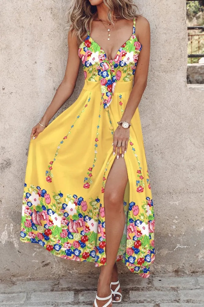 Damen-Kleid, lang, Spaghettiträger, bedruckt, Polyester-1