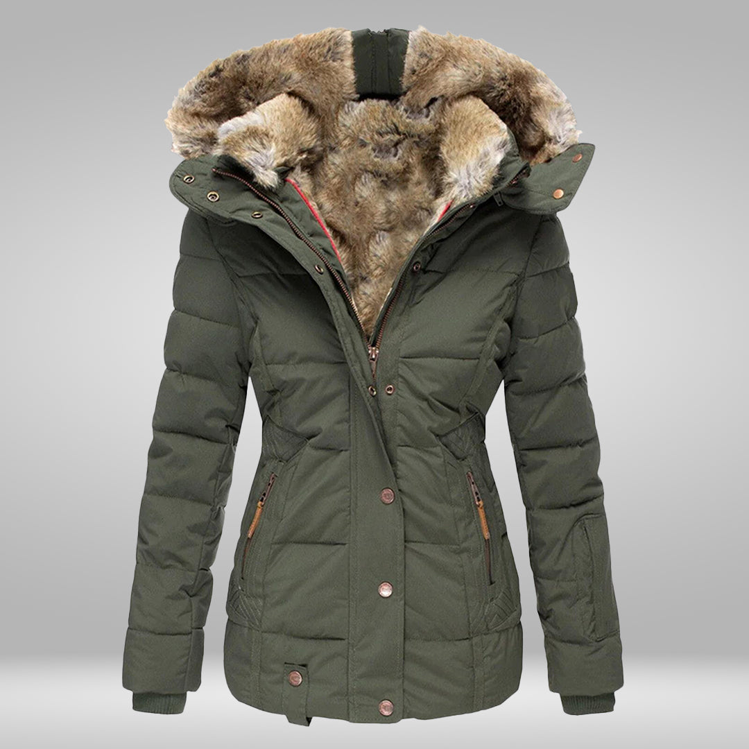 Damen-Winterjacke mit Kunstfellkapuze, elegant und wetterfest-1