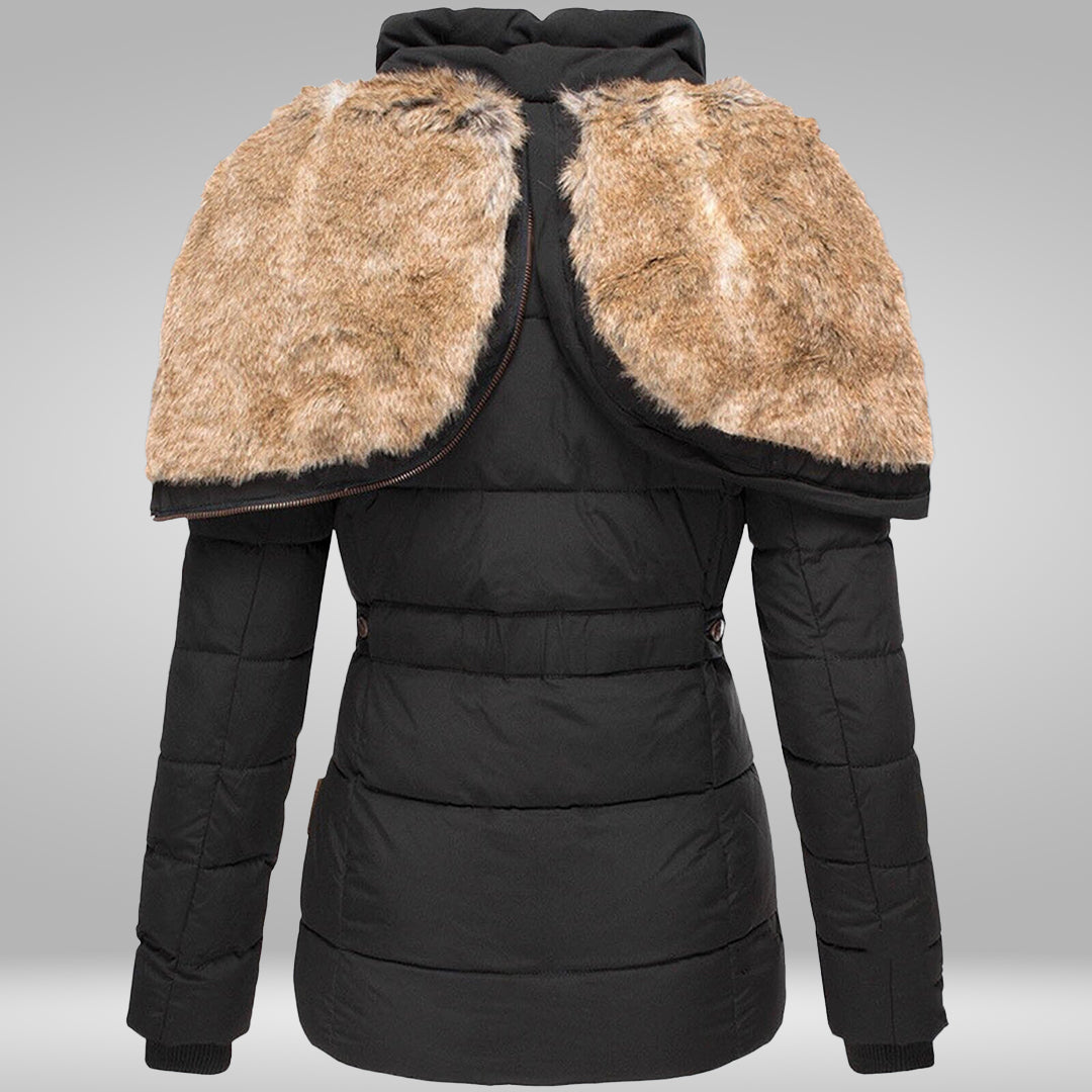 Damen-Winterjacke mit Kunstfellkapuze, elegant und wetterfest-6
