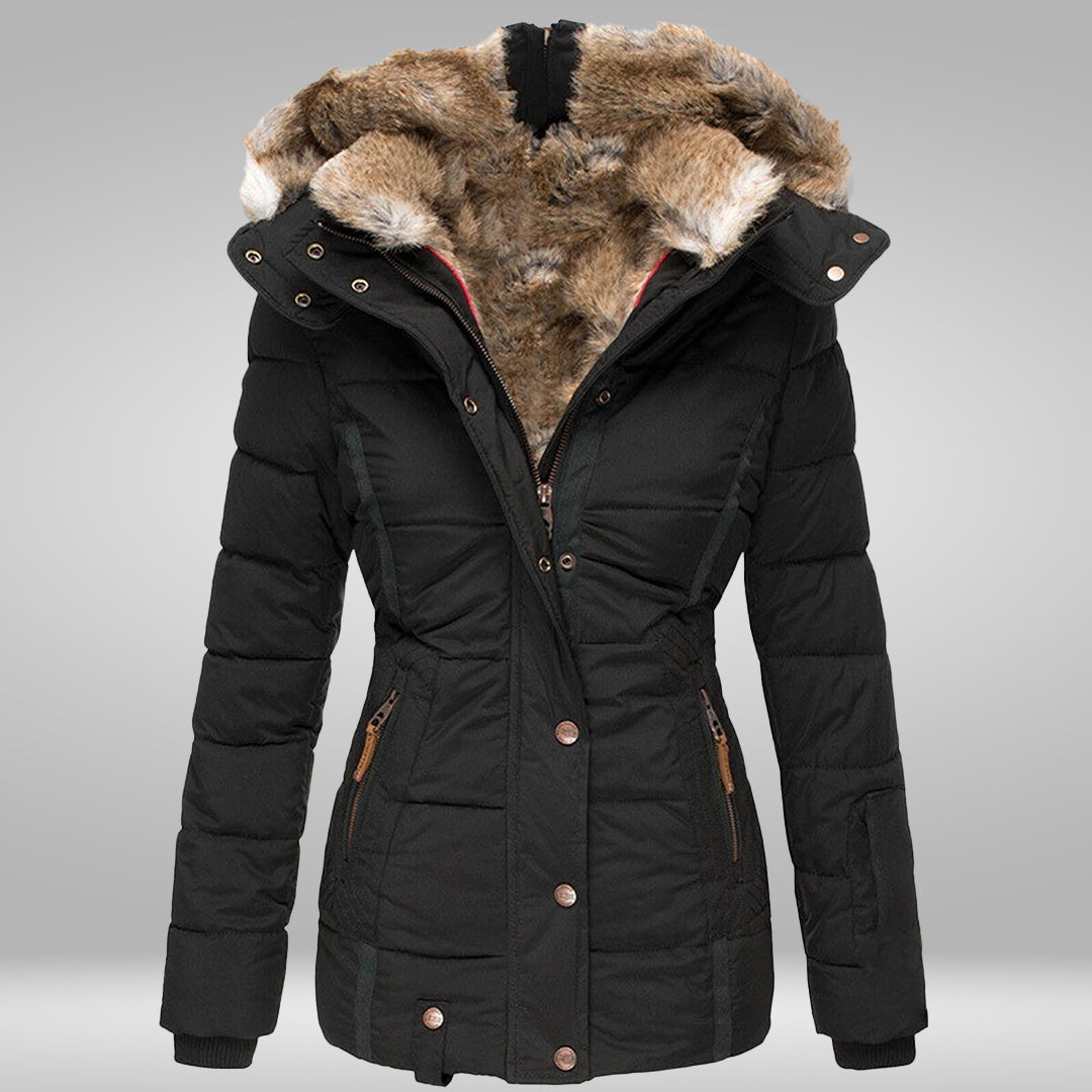 Damen-Winterjacke mit Kunstfellkapuze, elegant und wetterfest-3