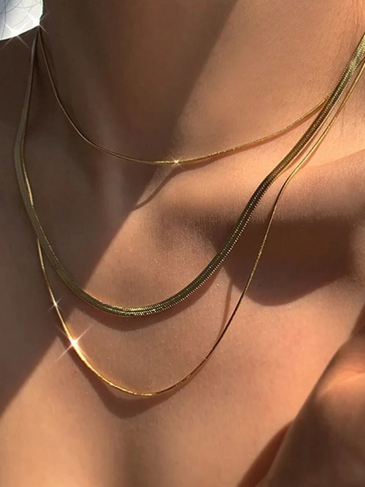 Damen-Halskette, flach, Schlangenkette, Gold, minimalistisch, Design-1