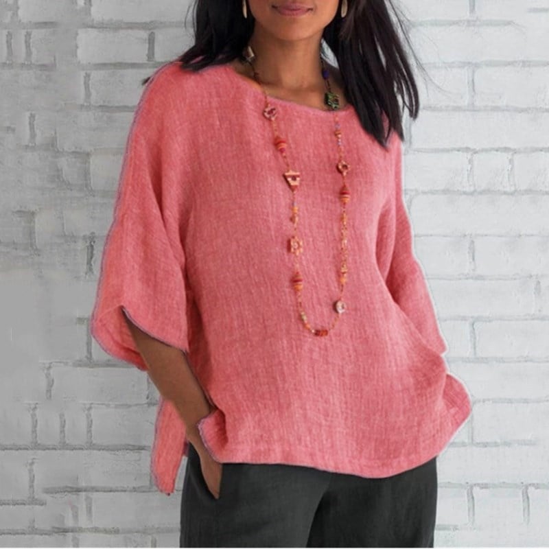 Lässiges Damen-Top aus Baumwolle mit 3/4-Ärmeln – vielseitiges, schlichtes Design 1