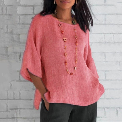 Lässiges Damen-Top aus Baumwolle mit 3/4-Ärmeln – vielseitiges, schlichtes Design 1