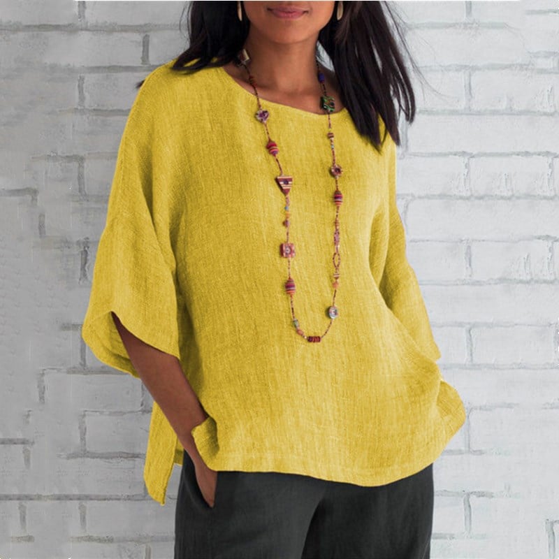 Lässiges Damen-Top aus Baumwolle mit 3/4-Ärmeln – vielseitiges, schlichtes Design 2