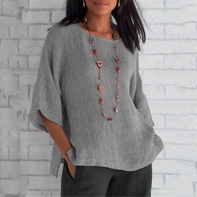 Lässiges Damen-Top aus Baumwolle mit 3/4-Ärmeln – vielseitiges, schlichtes Design 4