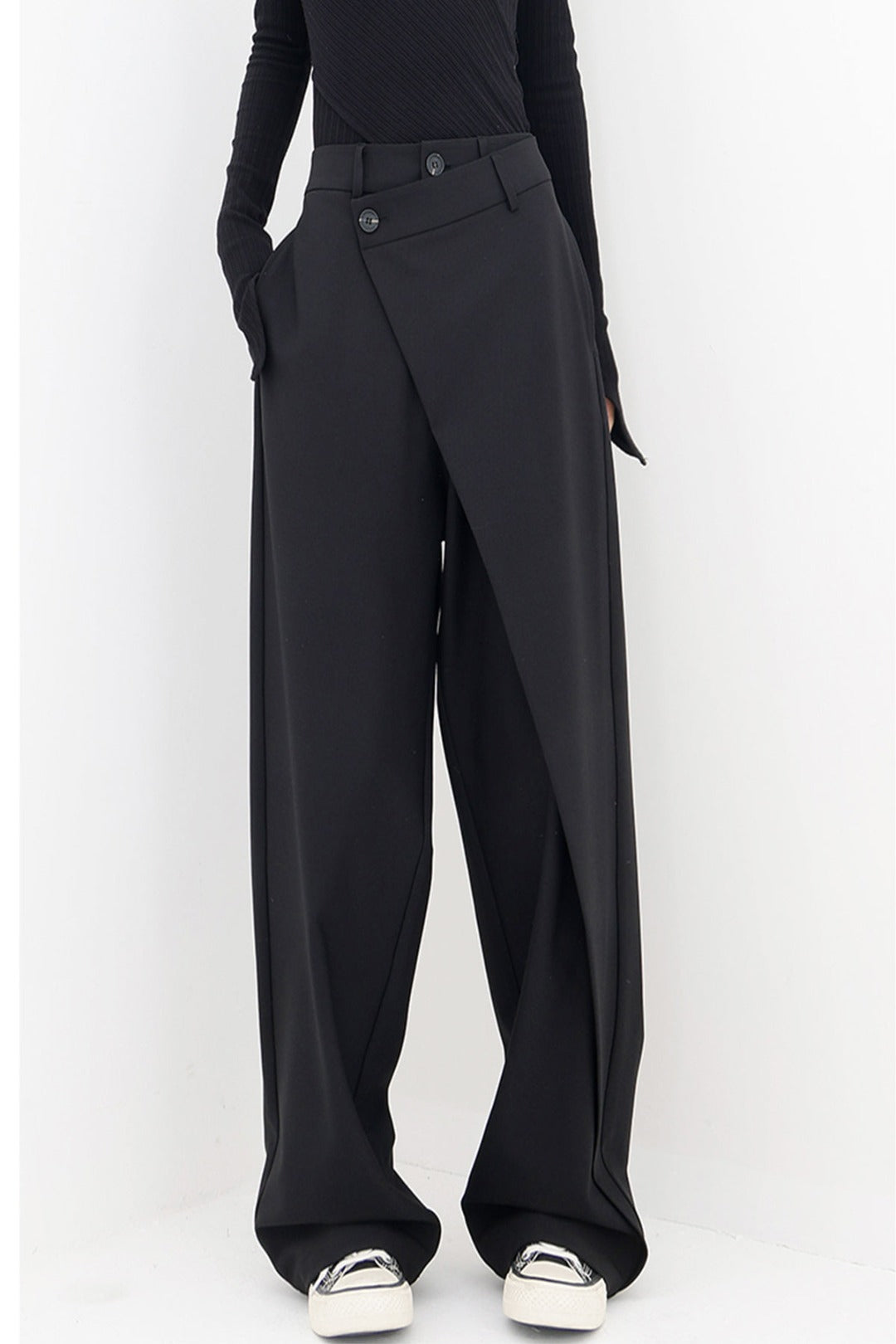 Damen-baggye-Hose, asymmetrisches Design, Baumwolle-1